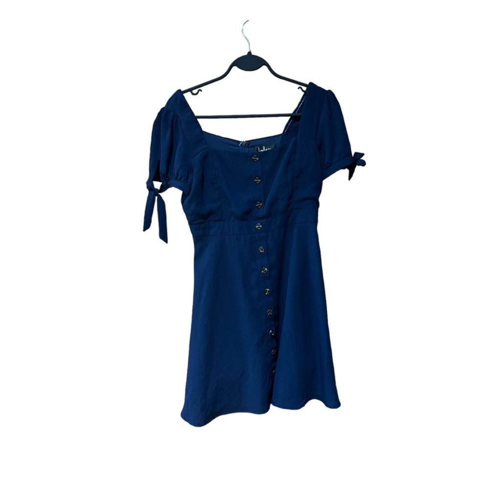 Lulus Blue Button Front Bow Sleeve Mini Dress Small